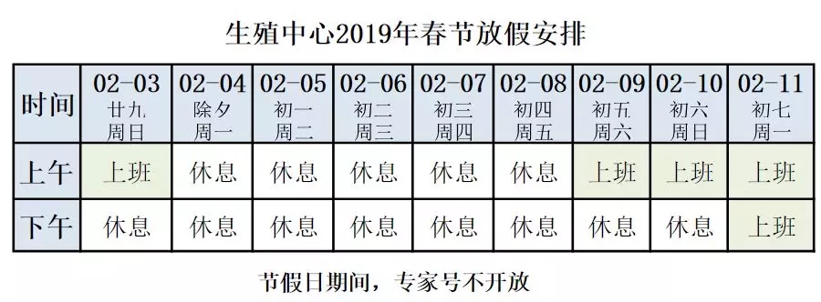 湘潭市中心医院生殖与遗传中心2019年春节放假工作安排